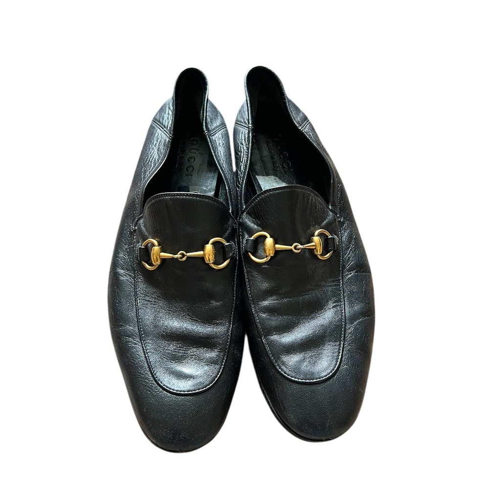 Gucci Black Leather Loafers with Gold Hardware